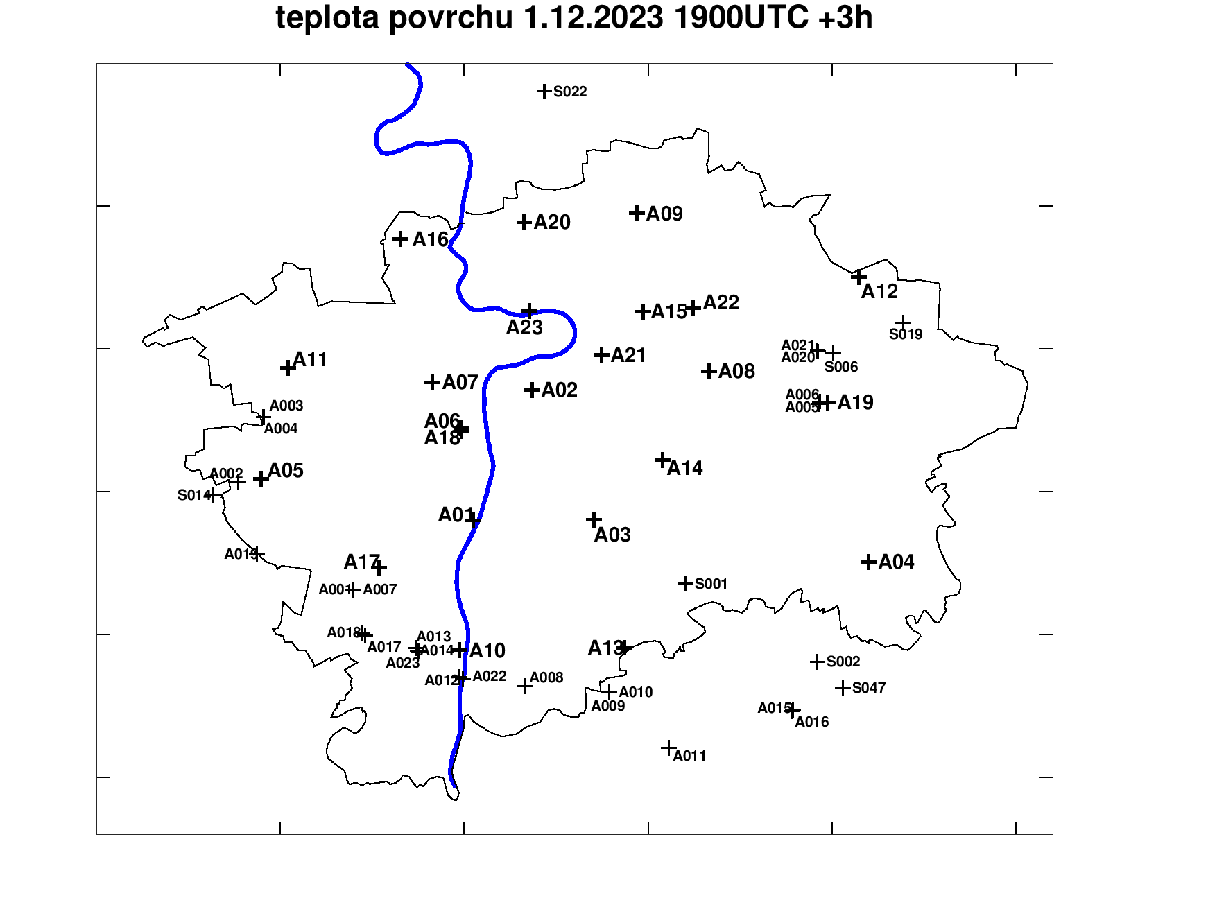 Předpověď teploty povrchu pražských silnic +3h