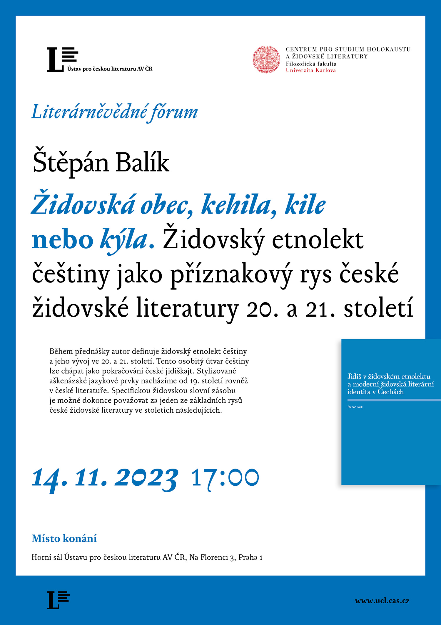 pozvánka na přednášku Štěpána Balíka (14. 11. 2023)
