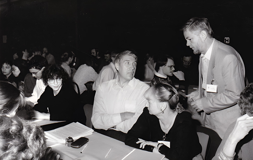 Obr. 5 – Jiří Forejt s Janem Kleinem na 7th International Workshop of Mouse Molecular Genetics, Svatý Petr (1990)