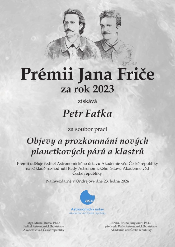 Diplom Prémie Jana Friče za rok 2023