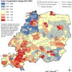 Index of Population Change 2011/1991 In Central Europe