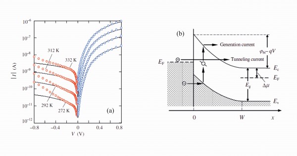 I–V characteristics of a graphite/CdMnTe diode as a function of temperature